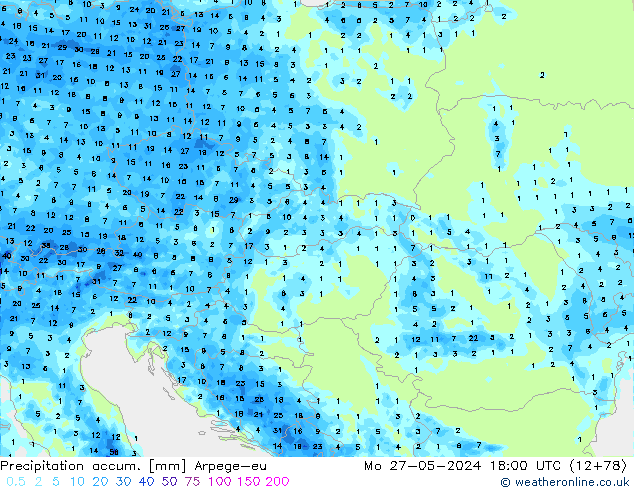 Précipitation accum. Arpege-eu lun 27.05.2024 18 UTC