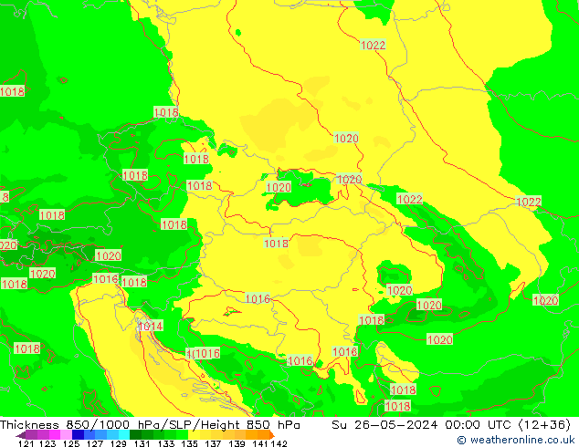 Dikte 850-1000 hPa Arpege-eu zo 26.05.2024 00 UTC