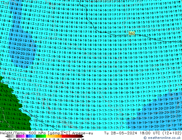 Hoogte/Temp. 500 hPa Arpege-eu di 28.05.2024 18 UTC
