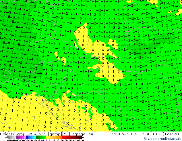 Height/Temp. 700 hPa Arpege-eu Tu 28.05.2024 12 UTC