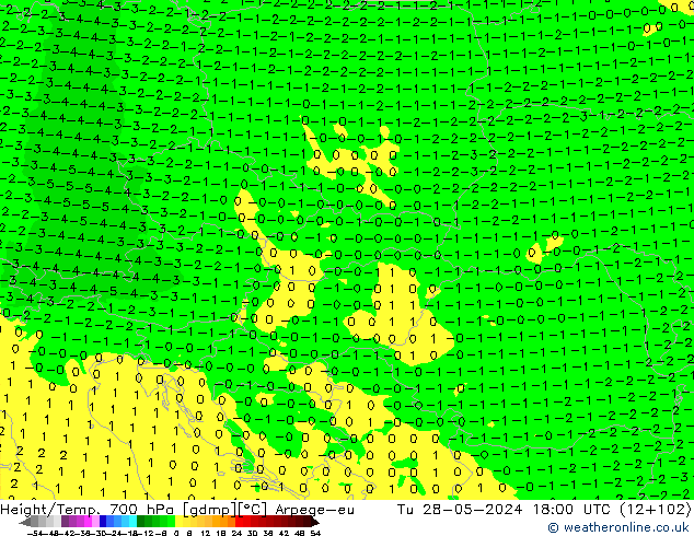 Height/Temp. 700 hPa Arpege-eu  28.05.2024 18 UTC