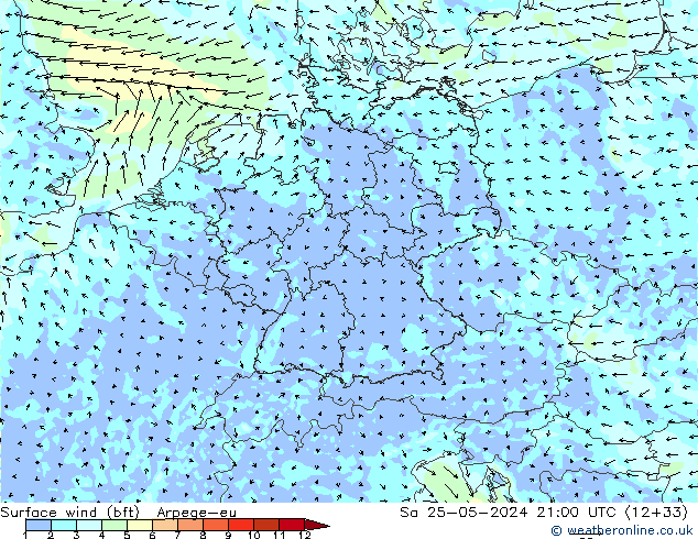  10 m (bft) Arpege-eu  25.05.2024 21 UTC