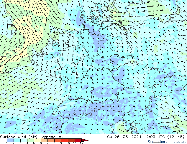 Surface wind (bft) Arpege-eu Su 26.05.2024 12 UTC