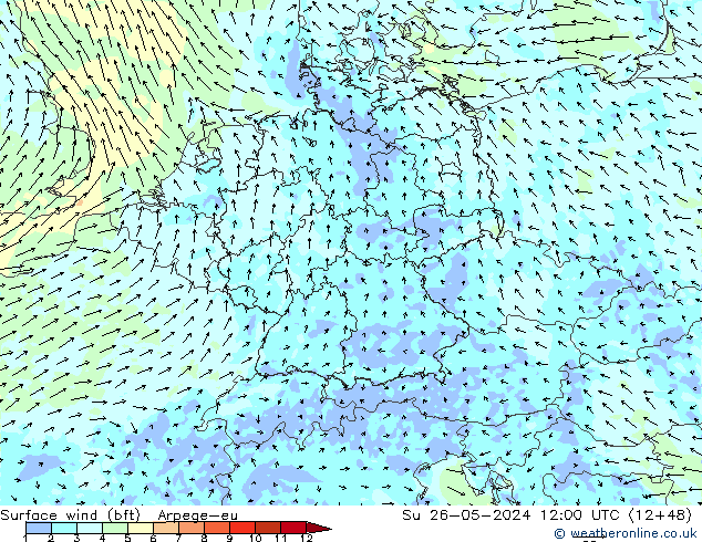 ве�Bе�@ 10 m (bft) Arpege-eu Вс 26.05.2024 12 UTC