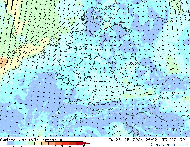 Surface wind (bft) Arpege-eu Út 28.05.2024 06 UTC