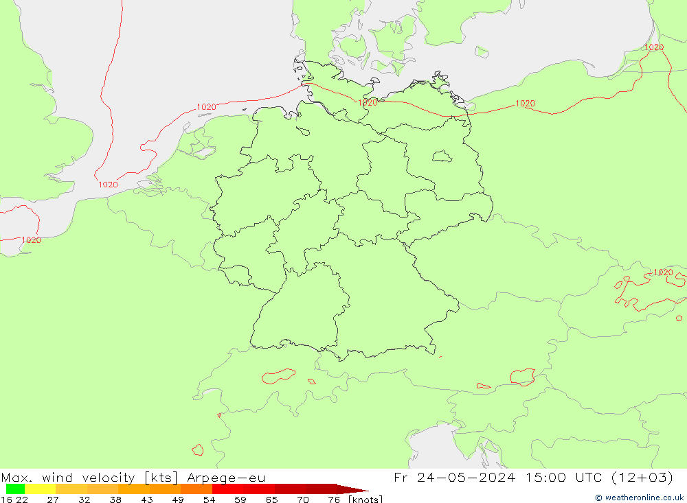 Max. wind velocity Arpege-eu 星期五 24.05.2024 15 UTC