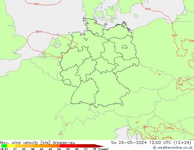 Max. wind velocity Arpege-eu So 25.05.2024 12 UTC