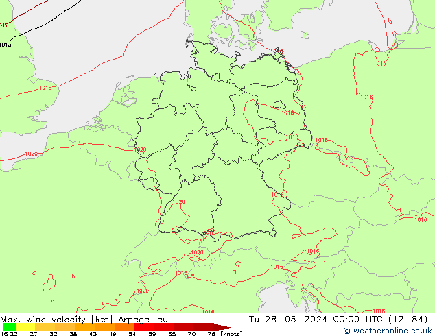 Max. wind velocity Arpege-eu mar 28.05.2024 00 UTC