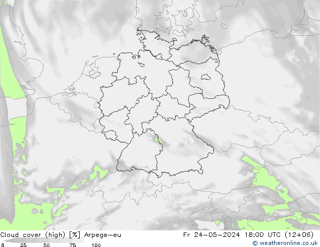 Cloud cover (high) Arpege-eu Fr 24.05.2024 18 UTC