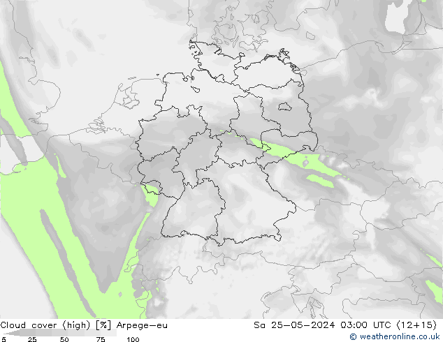 Cloud cover (high) Arpege-eu Sa 25.05.2024 03 UTC