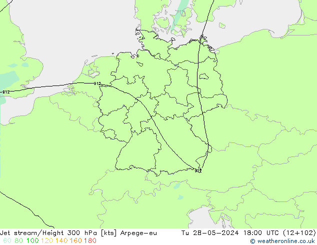 Jet stream/Height 300 hPa Arpege-eu Tu 28.05.2024 18 UTC