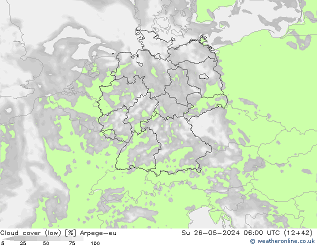 Cloud cover (low) Arpege-eu Su 26.05.2024 06 UTC