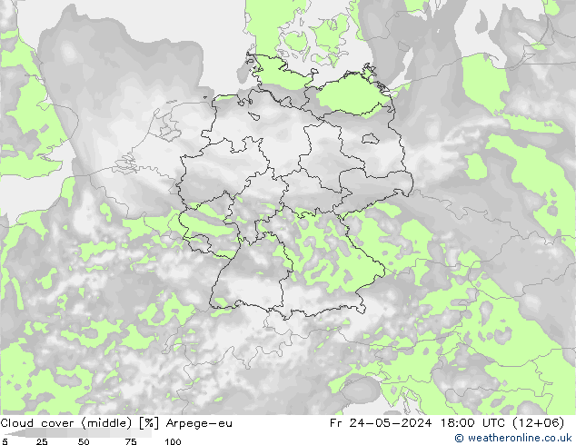 Cloud cover (middle) Arpege-eu Fr 24.05.2024 18 UTC