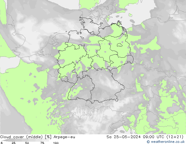 Cloud cover (middle) Arpege-eu Sa 25.05.2024 09 UTC