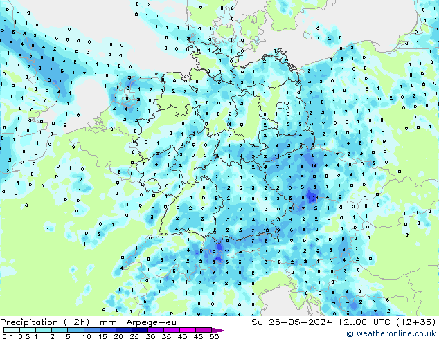 Precipitazione (12h) Arpege-eu dom 26.05.2024 00 UTC