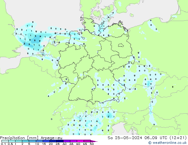 precipitação Arpege-eu Sáb 25.05.2024 09 UTC