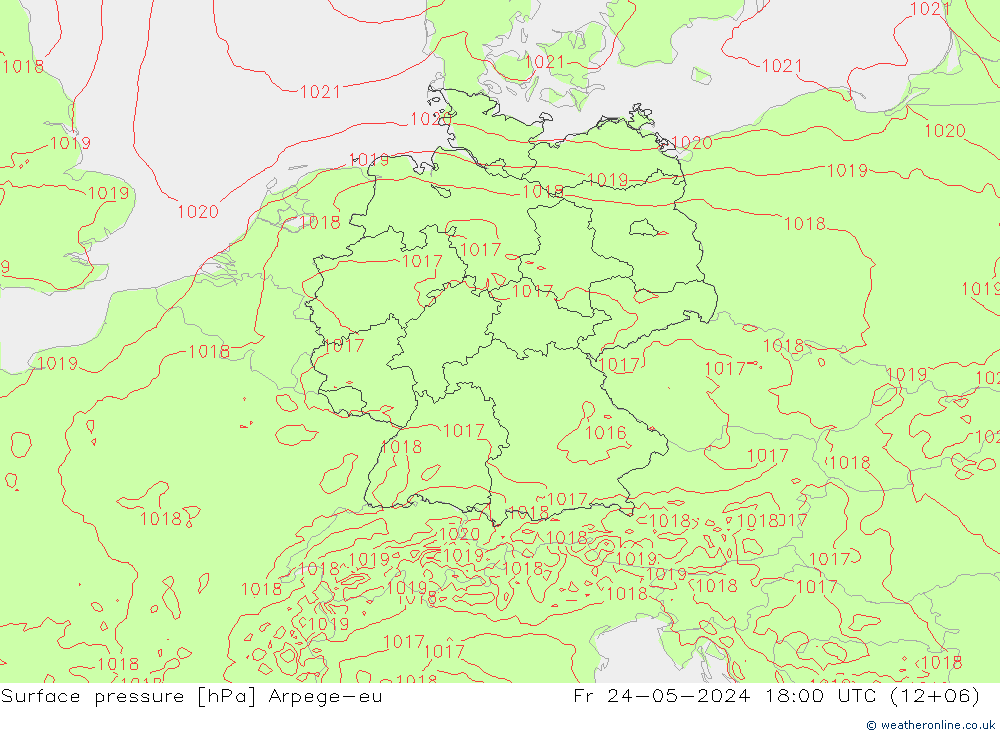 Surface pressure Arpege-eu Fr 24.05.2024 18 UTC