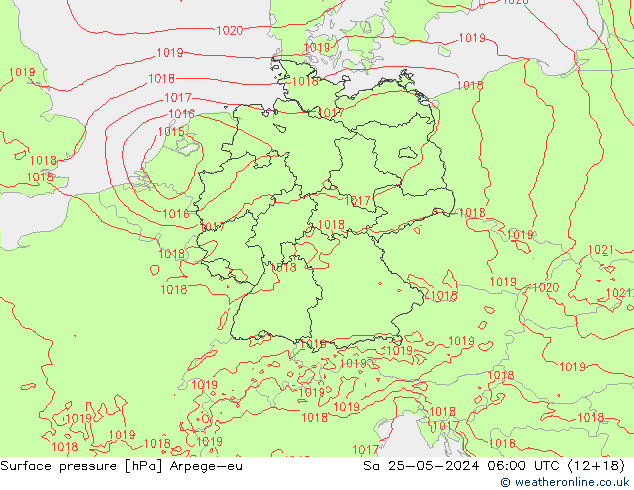 Atmosférický tlak Arpege-eu So 25.05.2024 06 UTC