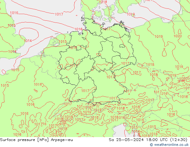 Surface pressure Arpege-eu Sa 25.05.2024 18 UTC