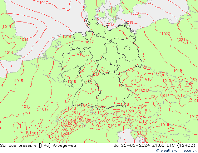 Presión superficial Arpege-eu sáb 25.05.2024 21 UTC