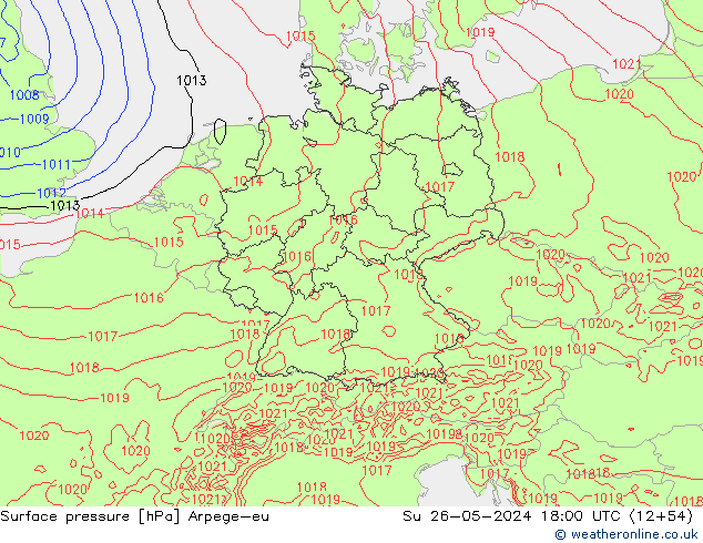 Atmosférický tlak Arpege-eu Ne 26.05.2024 18 UTC