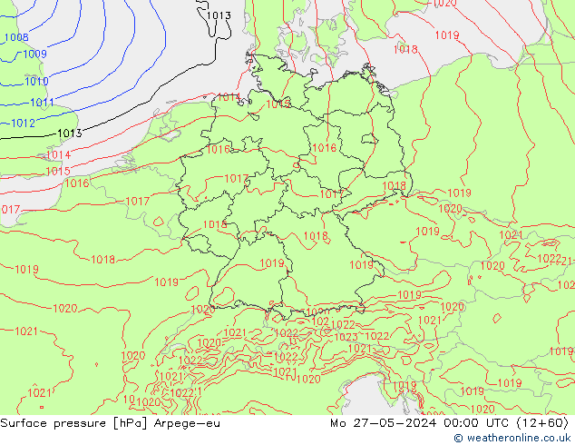 Surface pressure Arpege-eu Mo 27.05.2024 00 UTC