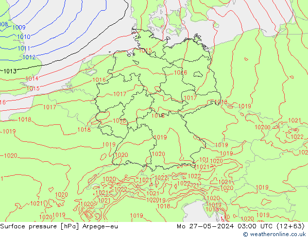 Presión superficial Arpege-eu lun 27.05.2024 03 UTC