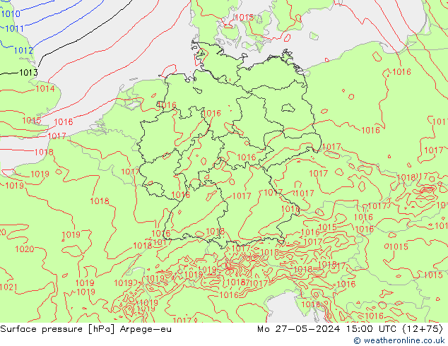 Surface pressure Arpege-eu Mo 27.05.2024 15 UTC