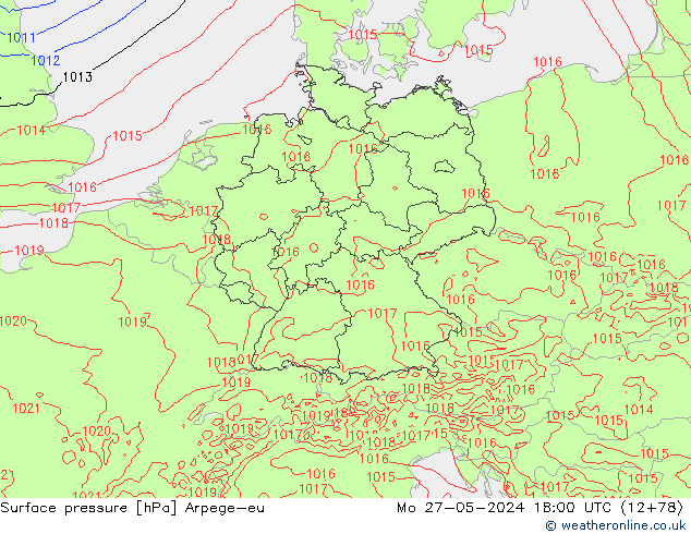 Surface pressure Arpege-eu Mo 27.05.2024 18 UTC