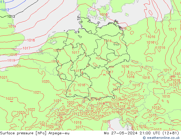 Surface pressure Arpege-eu Mo 27.05.2024 21 UTC