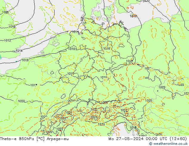 Theta-e 850hPa Arpege-eu Pzt 27.05.2024 00 UTC