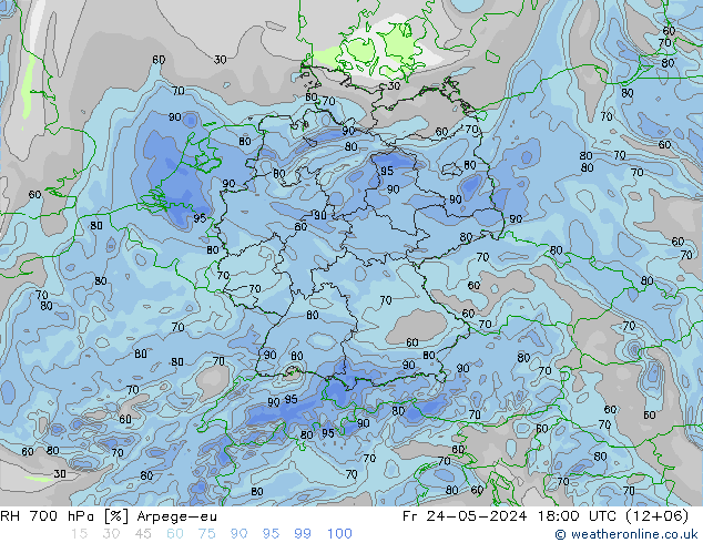 RH 700 hPa Arpege-eu Fr 24.05.2024 18 UTC