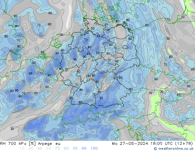 RH 700 hPa Arpege-eu Po 27.05.2024 18 UTC