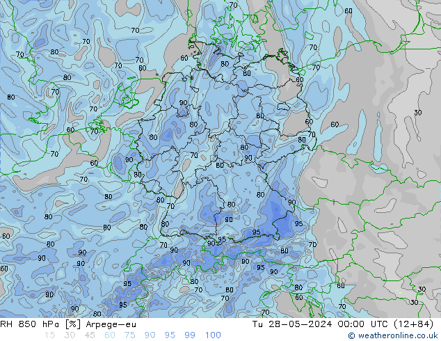 RH 850 hPa Arpege-eu Tu 28.05.2024 00 UTC