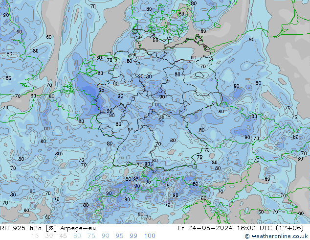 RH 925 hPa Arpege-eu Fr 24.05.2024 18 UTC