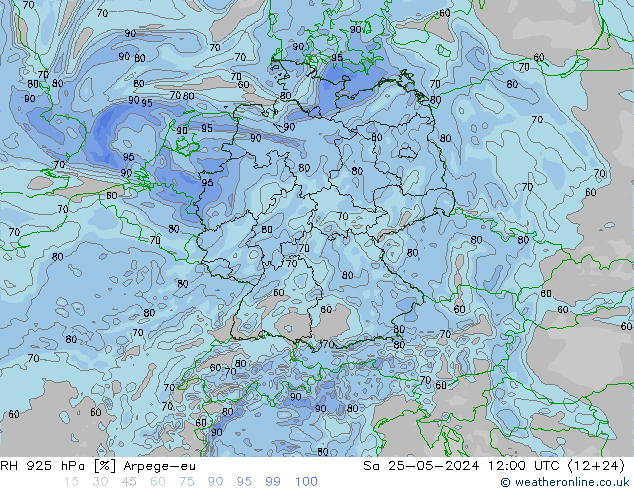 RH 925 hPa Arpege-eu Sáb 25.05.2024 12 UTC