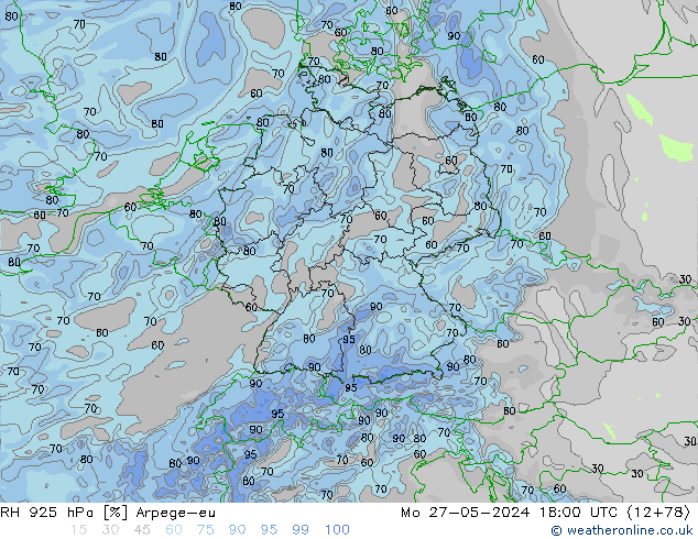 RH 925 гПа Arpege-eu пн 27.05.2024 18 UTC