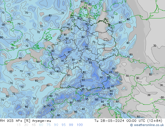 RH 925 hPa Arpege-eu Tu 28.05.2024 00 UTC