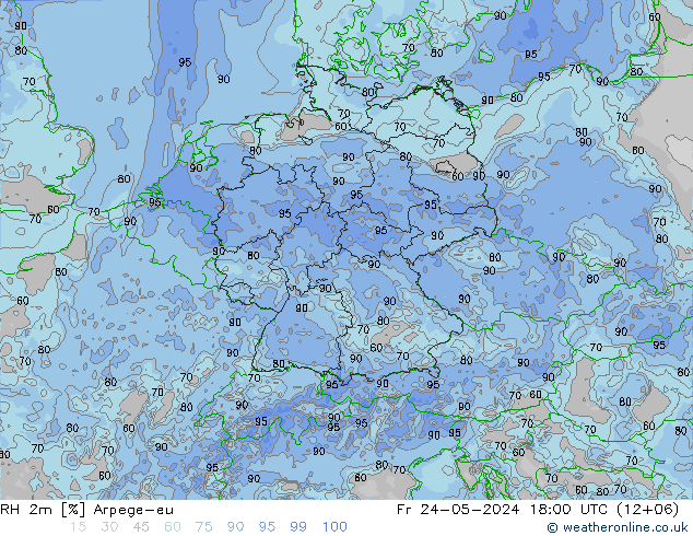 RH 2m Arpege-eu Fr 24.05.2024 18 UTC