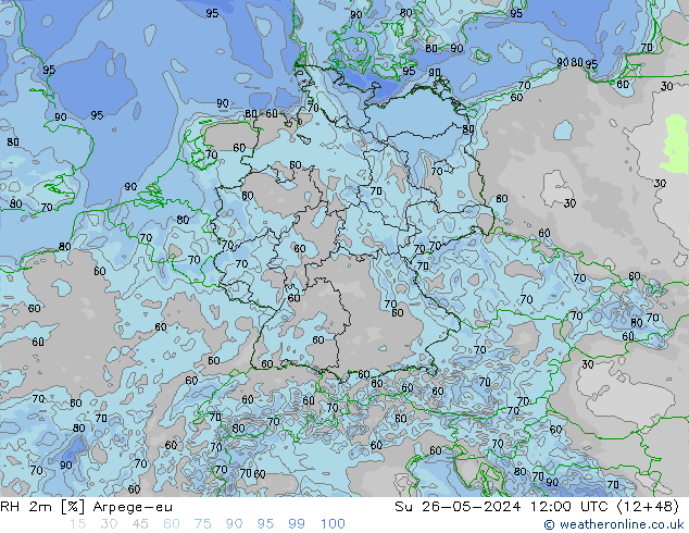 RH 2m Arpege-eu  26.05.2024 12 UTC