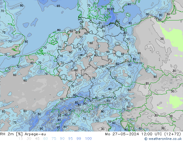 RH 2m Arpege-eu Mo 27.05.2024 12 UTC