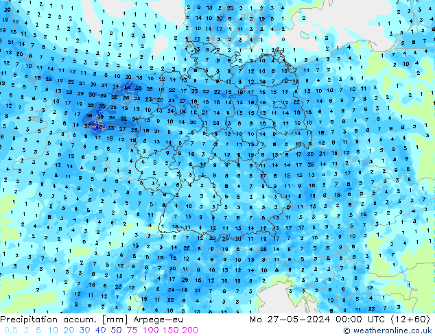 Precipitation accum. Arpege-eu pon. 27.05.2024 00 UTC