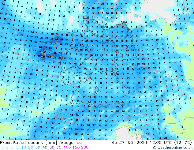 Precipitation accum. Arpege-eu Mo 27.05.2024 12 UTC