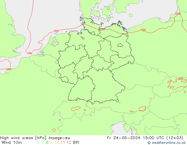 High wind areas Arpege-eu Pá 24.05.2024 15 UTC