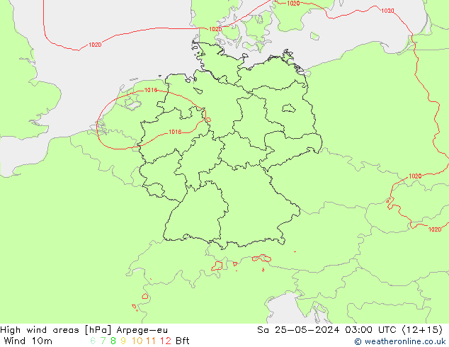 High wind areas Arpege-eu сб 25.05.2024 03 UTC