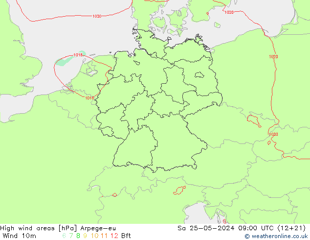 High wind areas Arpege-eu Sa 25.05.2024 09 UTC