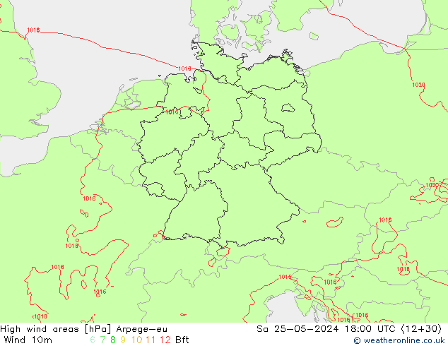 High wind areas Arpege-eu Sa 25.05.2024 18 UTC