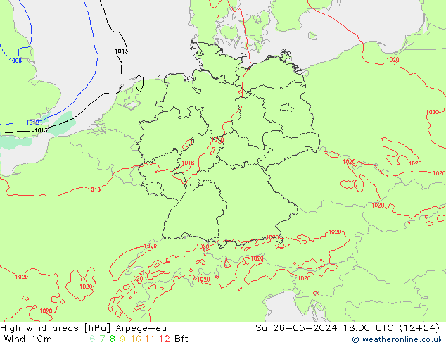 yüksek rüzgarlı alanlar Arpege-eu Paz 26.05.2024 18 UTC