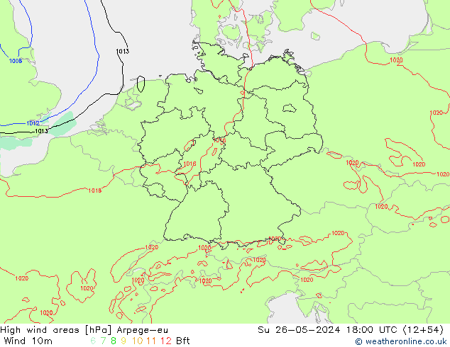 High wind areas Arpege-eu dom 26.05.2024 18 UTC