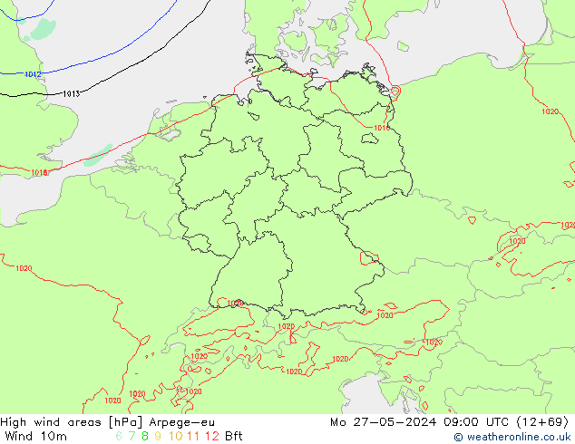 yüksek rüzgarlı alanlar Arpege-eu Pzt 27.05.2024 09 UTC
